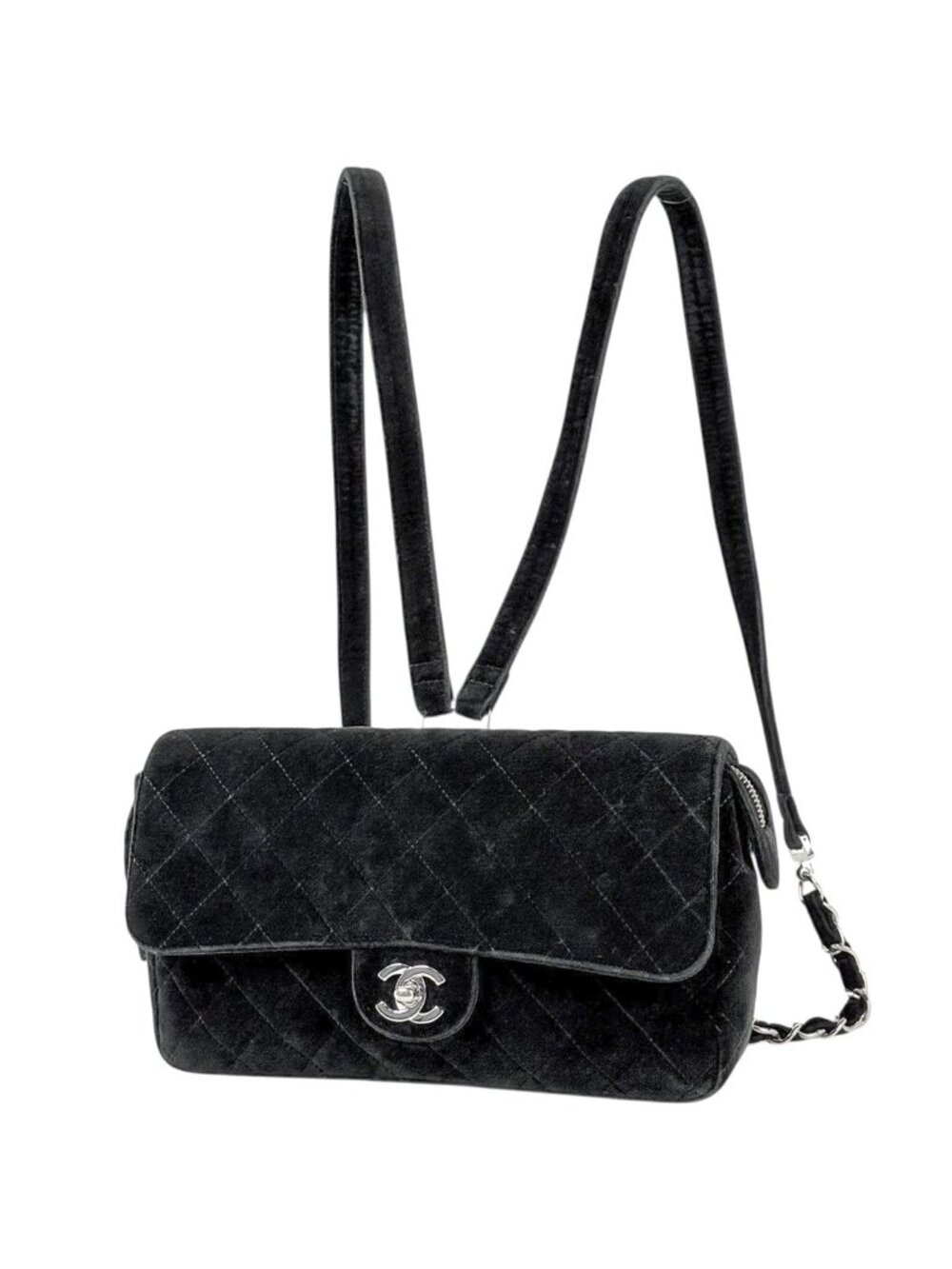 Chanel CC Logo Chain Backpack Quilted Velour Black